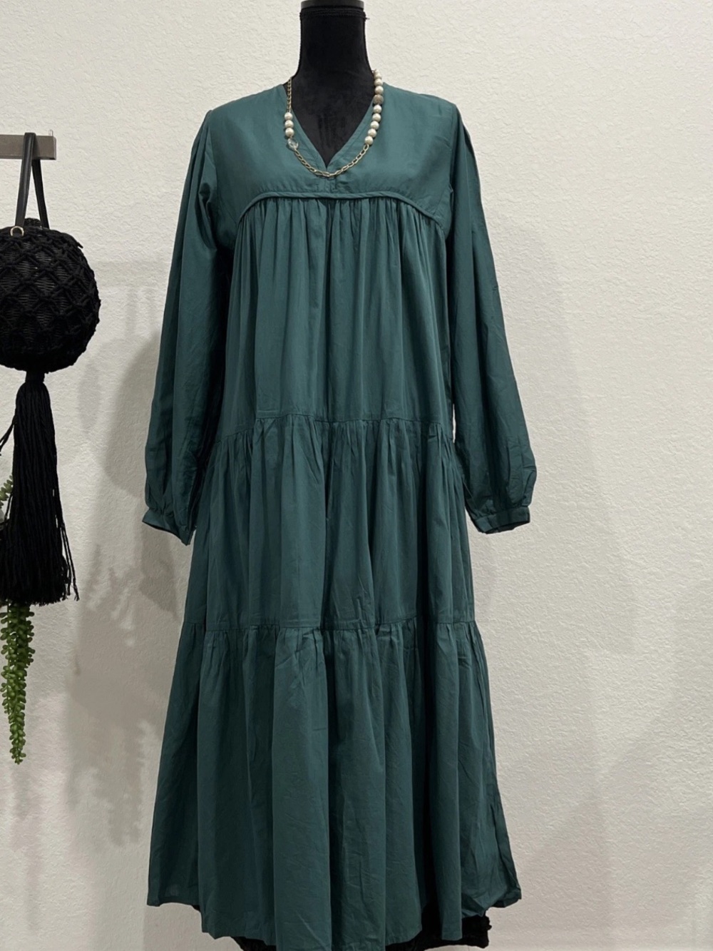 Matta Teal V-Neck Tiered Maxi Dress Sz L